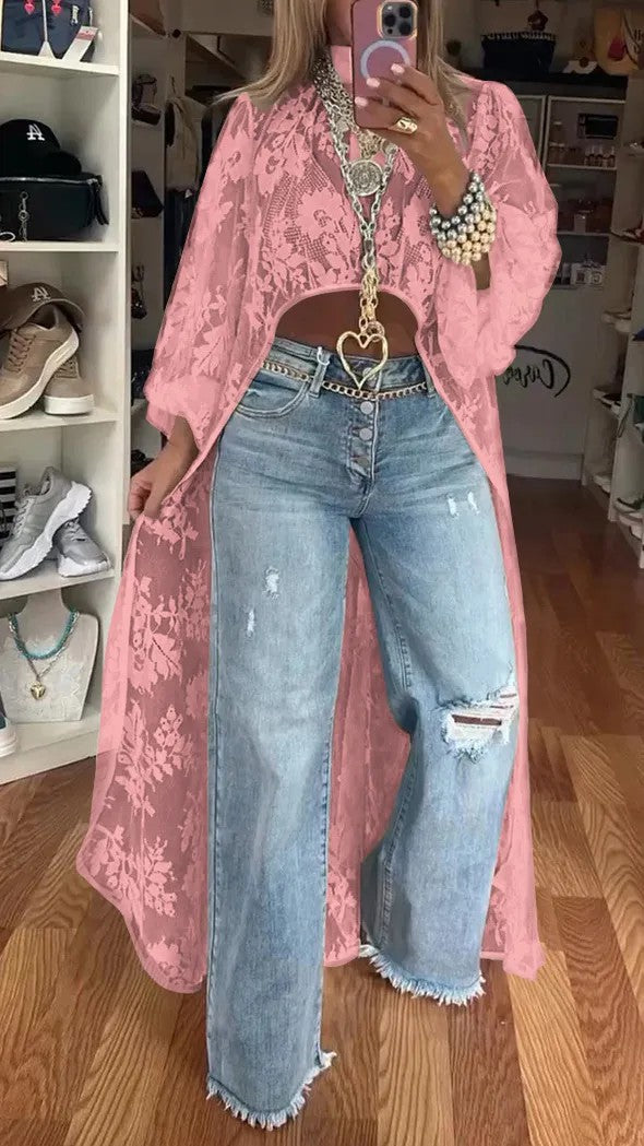 Lace Floral See-Through Top