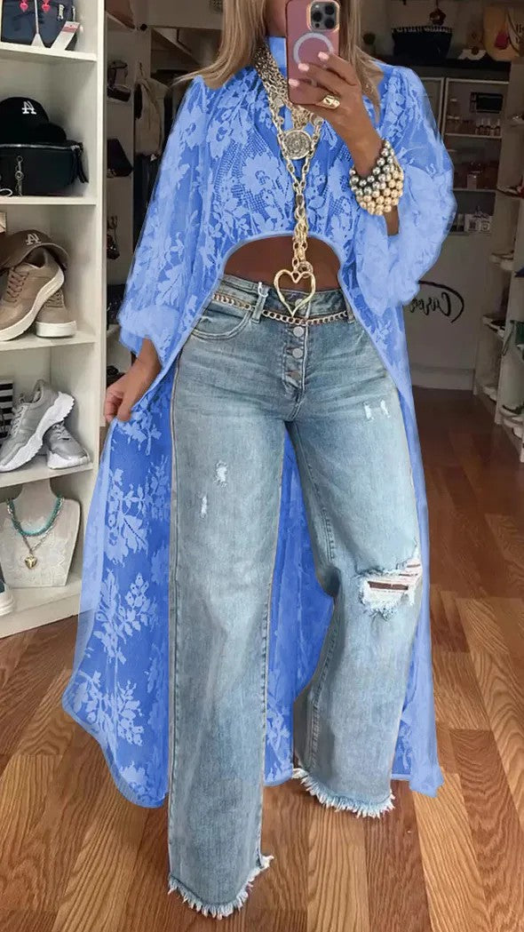 Lace Floral See-Through Top