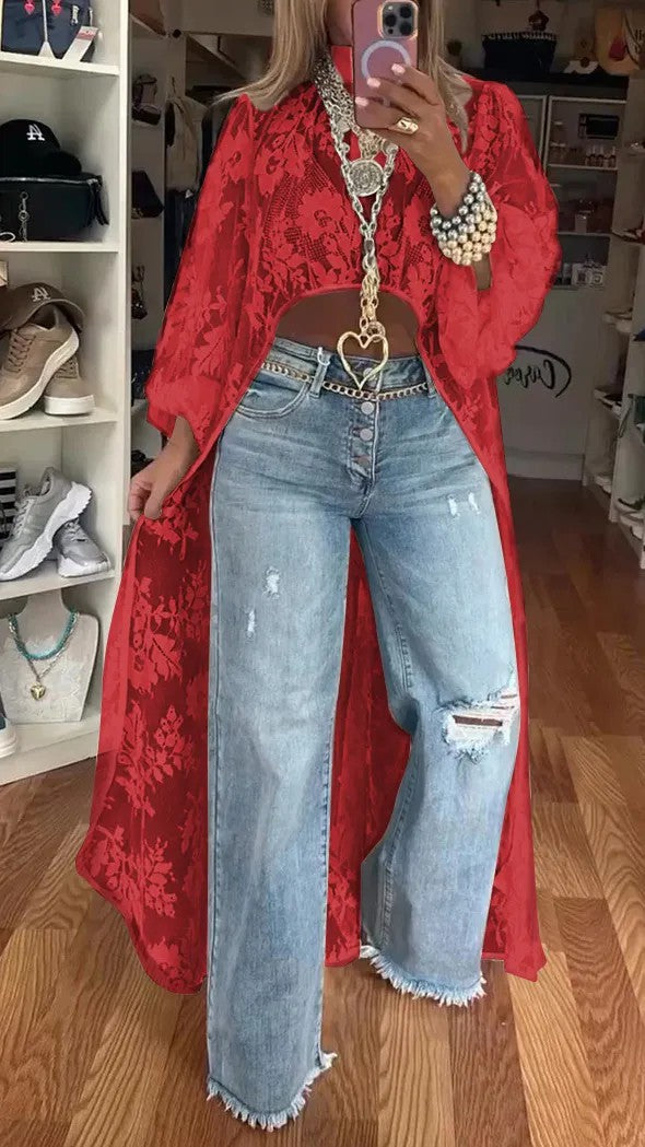 Lace Floral See-Through Top