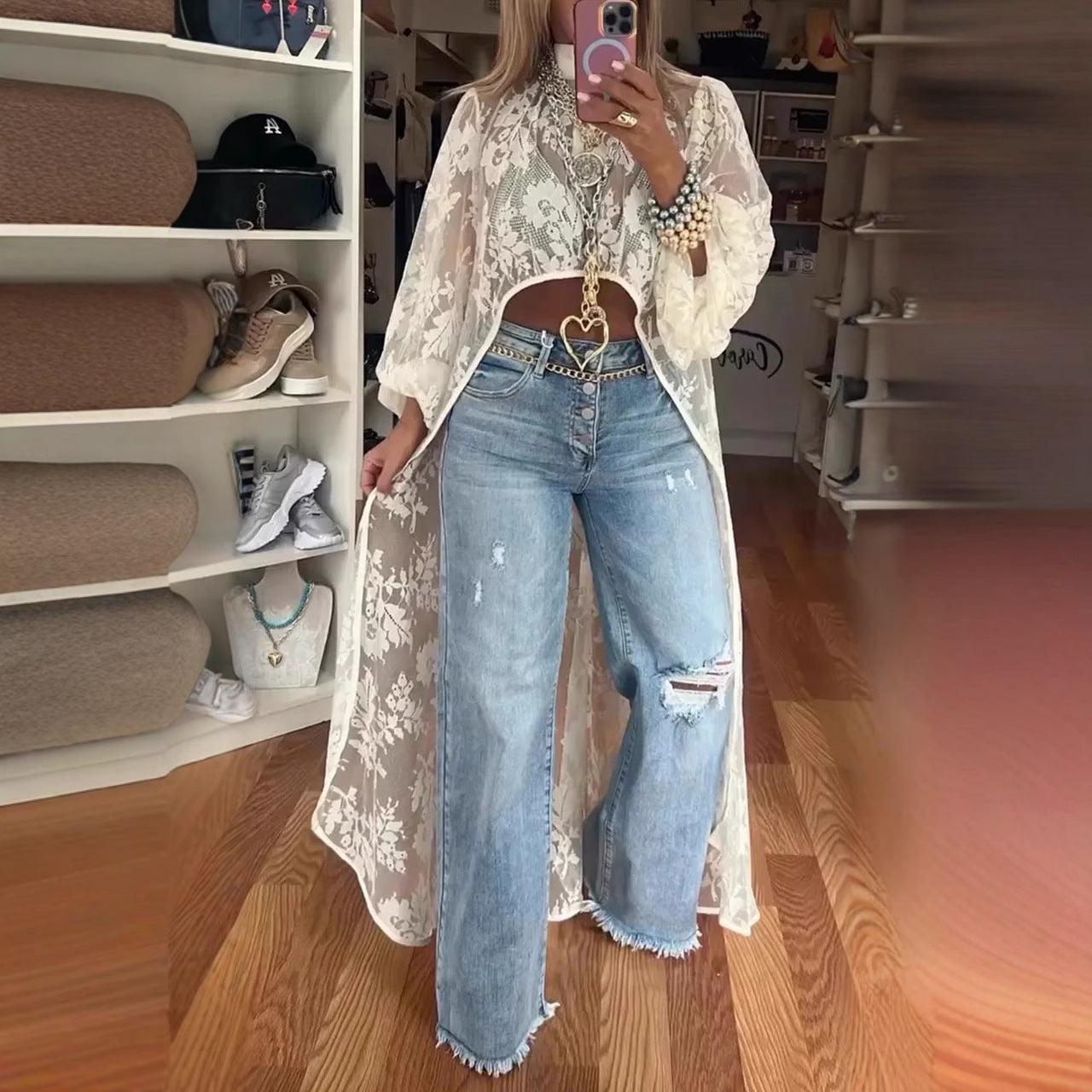 Lace Floral See-Through Top