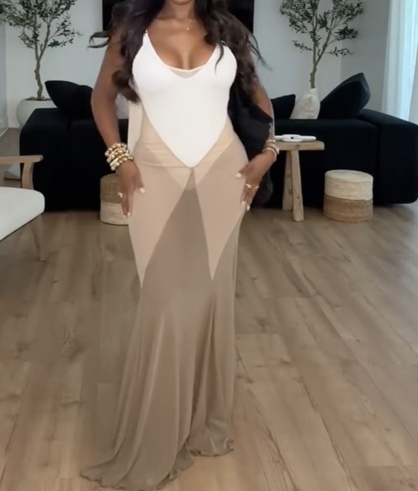 V-neck Sleeveless See-Through Cover-Up Dress