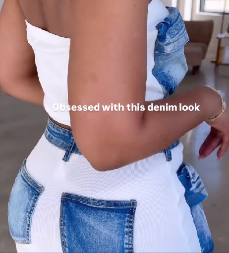 Spliced Denim Tube Top & Skirt Set
