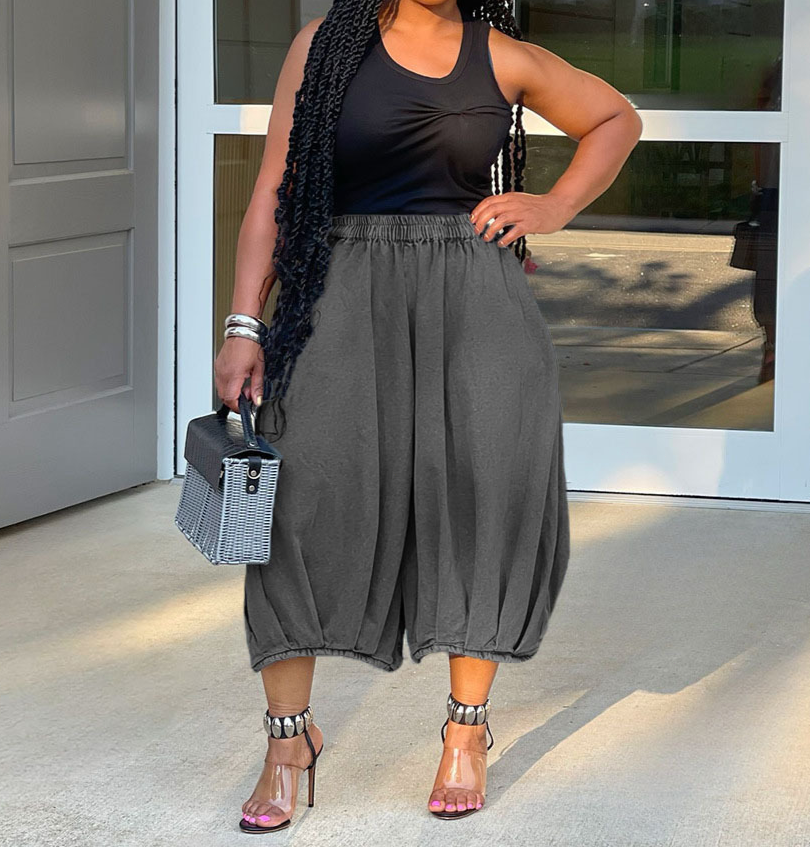 Elastic Waist Wide Leg Cropped Trousers