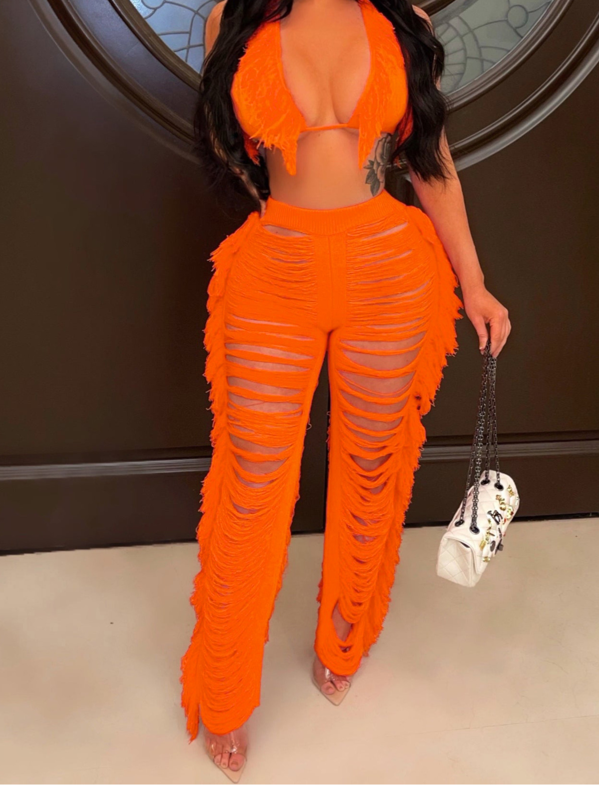 Time To Dance Cutout Fringe Pant & Top Set