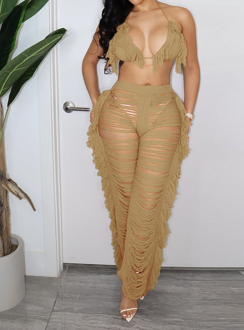 Time To Dance Cutout Fringe Pant & Top Set