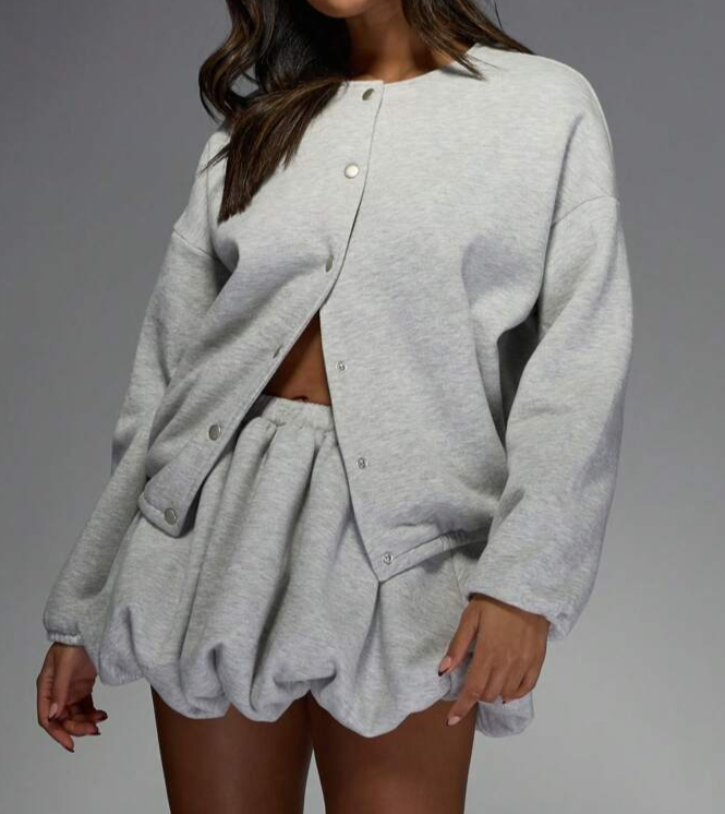 Bomber Sweatshirt & Bubble Mini Skirt Set