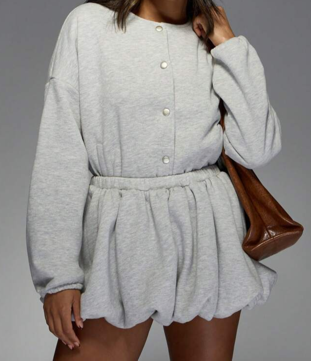 Bomber Sweatshirt & Bubble Mini Skirt Set