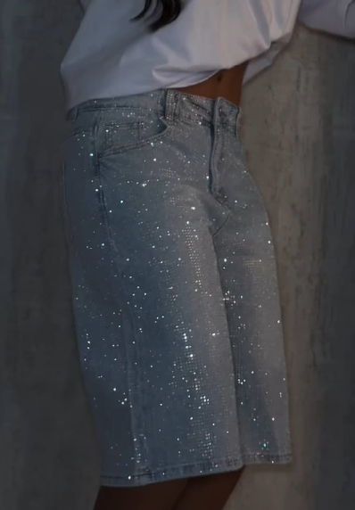 Starry Glitter Denim Baggy Bermuda Shorts