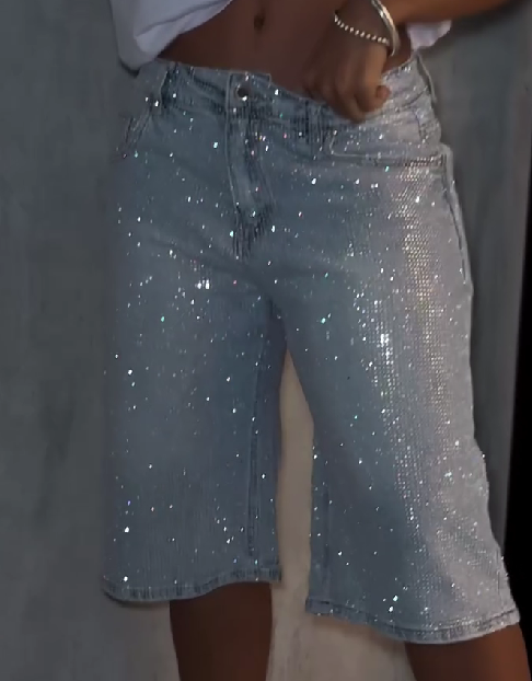 Starry Glitter Denim Baggy Bermuda Shorts