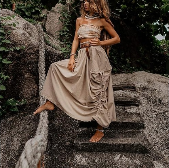 Drawstring Pocket Loose Skirt