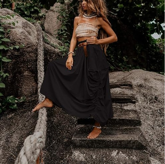 Drawstring Pocket Loose Skirt