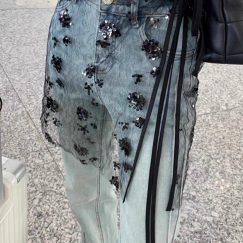 Ripped Jeans with Lace Butt Curtains