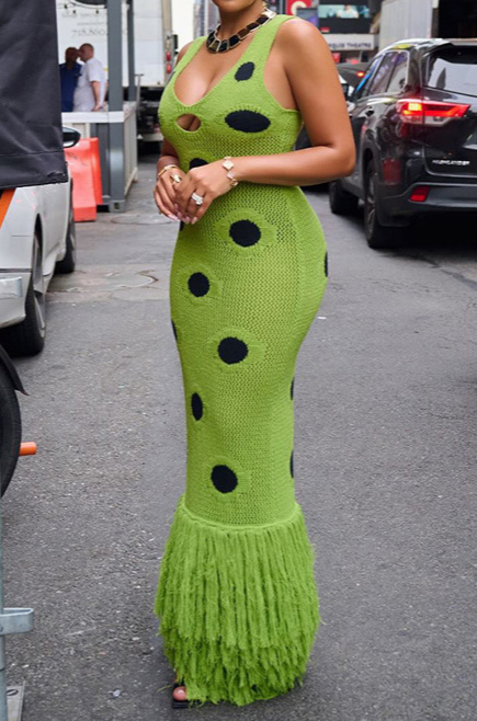 Polka Dot Knitted Suspender Dress