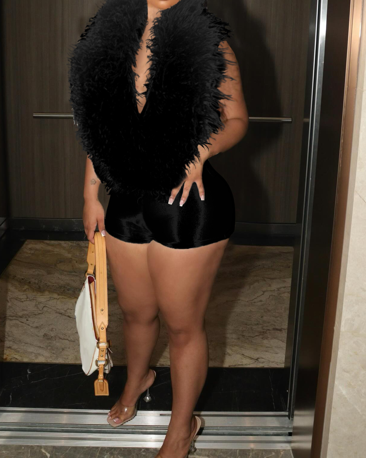 Feather Deep V Halter Sexy Romper