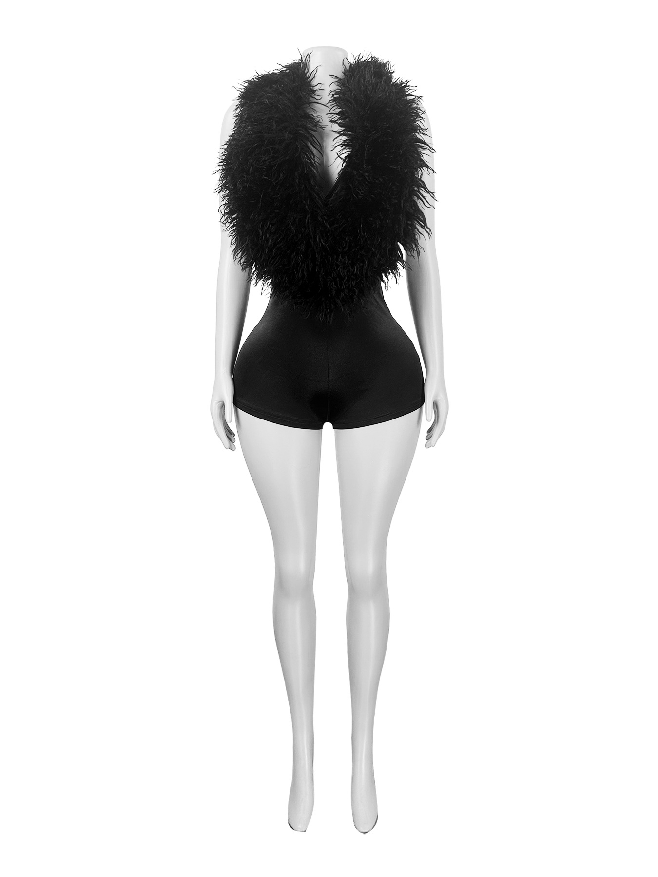 Feather Deep V Halter Sexy Romper