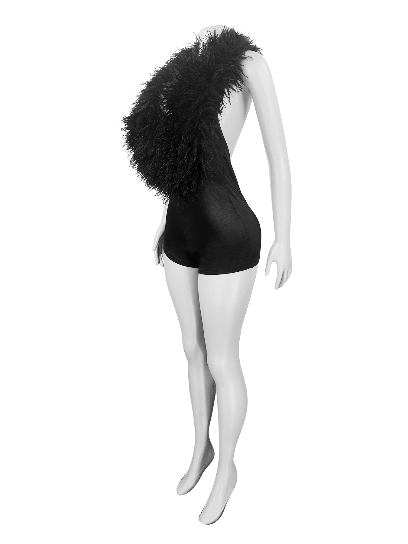 Feather Deep V Halter Sexy Romper