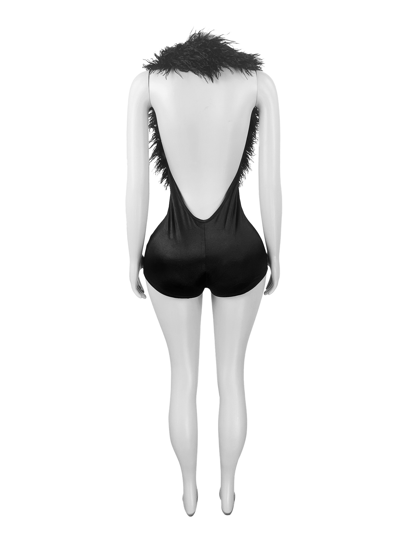 Feather Deep V Halter Sexy Romper