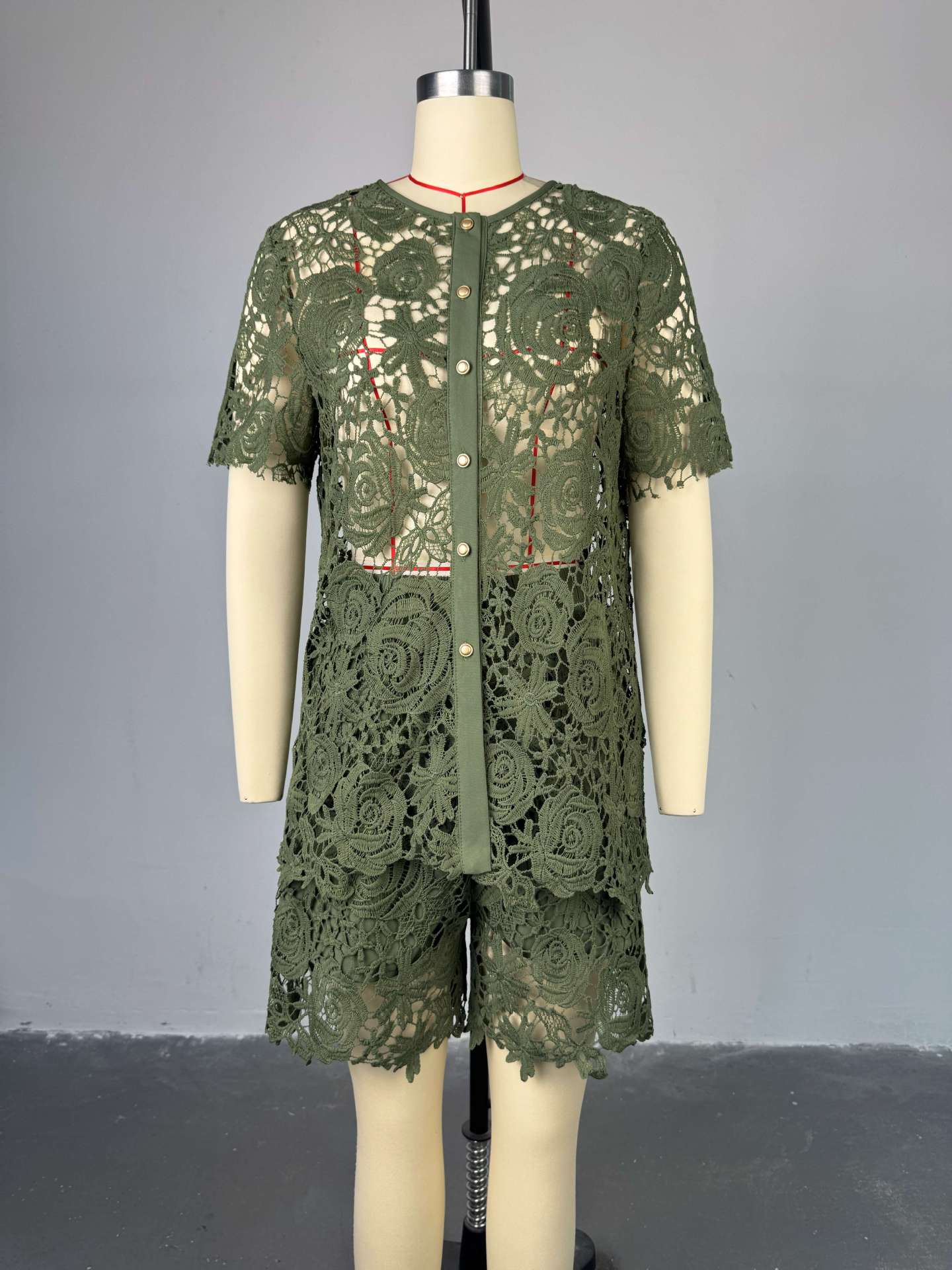 Lace Hollow Short-Sleeved Shorts Two-Piece Suit