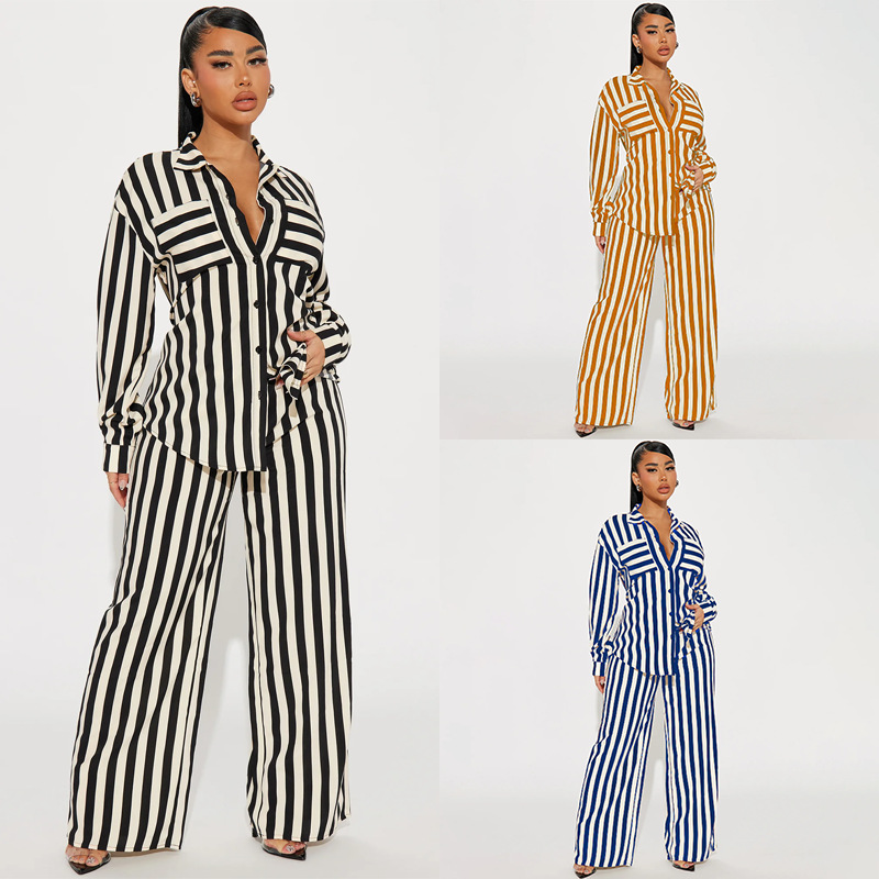 Striped Button-Down Shirt & Trousers Set