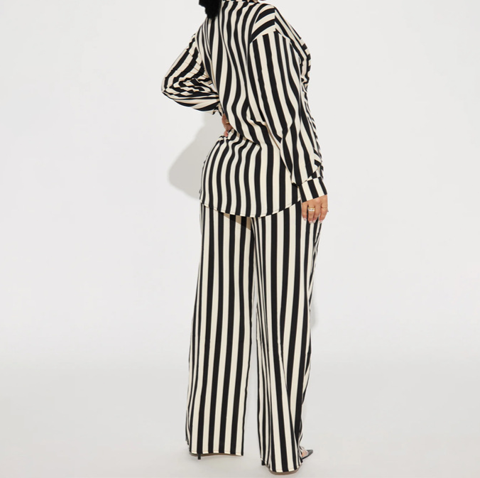 Striped Button-Down Shirt & Trousers Set