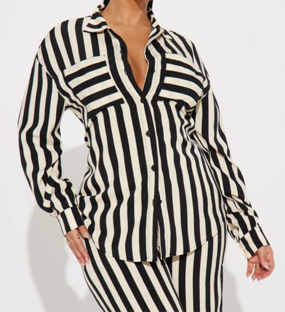 Striped Button-Down Shirt & Trousers Set