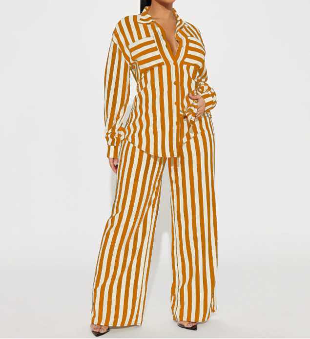 Striped Button-Down Shirt & Trousers Set