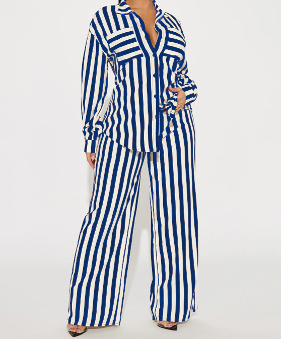 Striped Button-Down Shirt & Trousers Set
