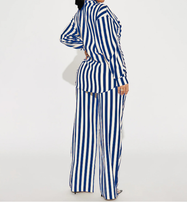 Striped Button-Down Shirt & Trousers Set
