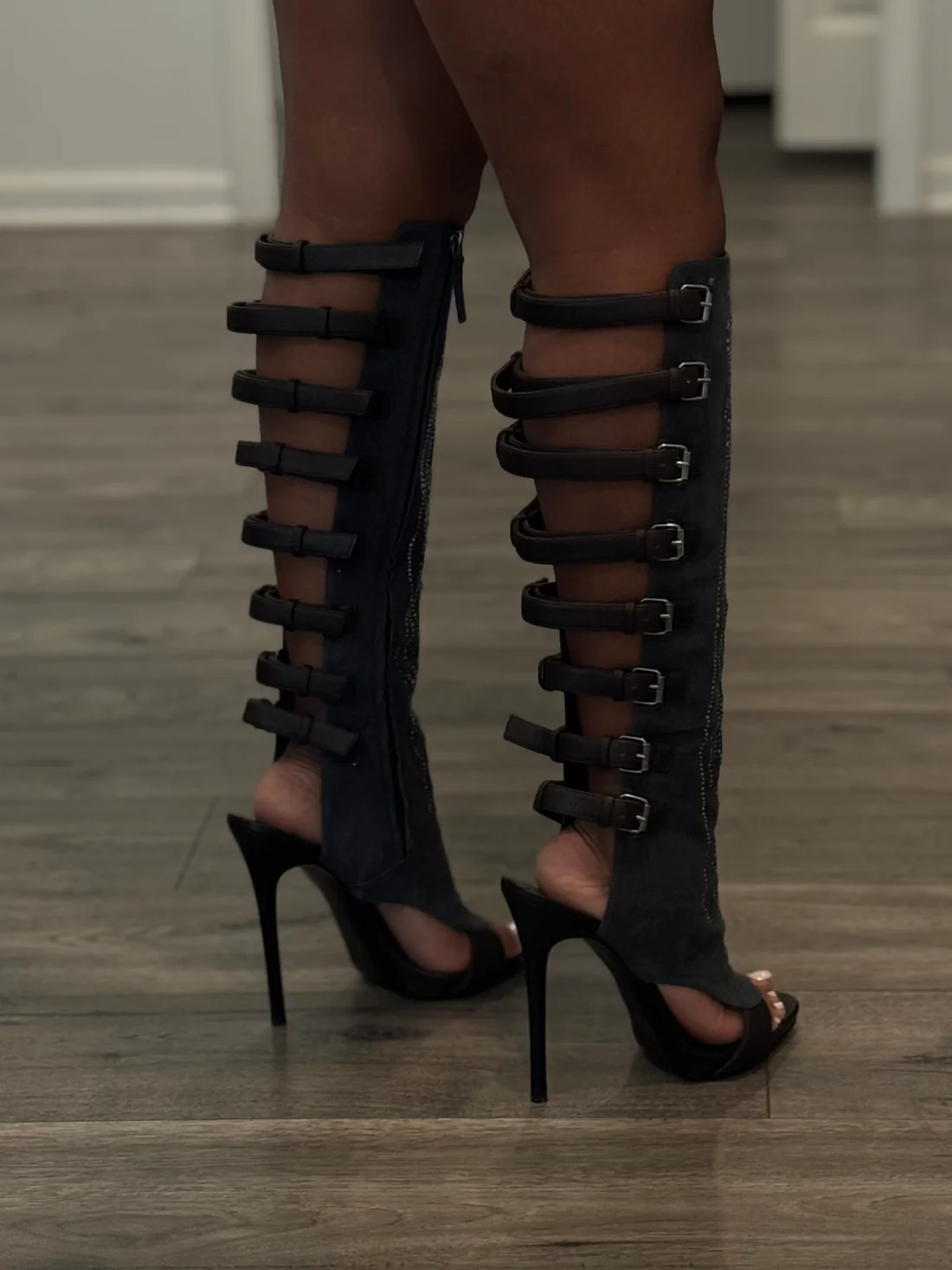 Zanotti Suede Peep Toe Buck Boots