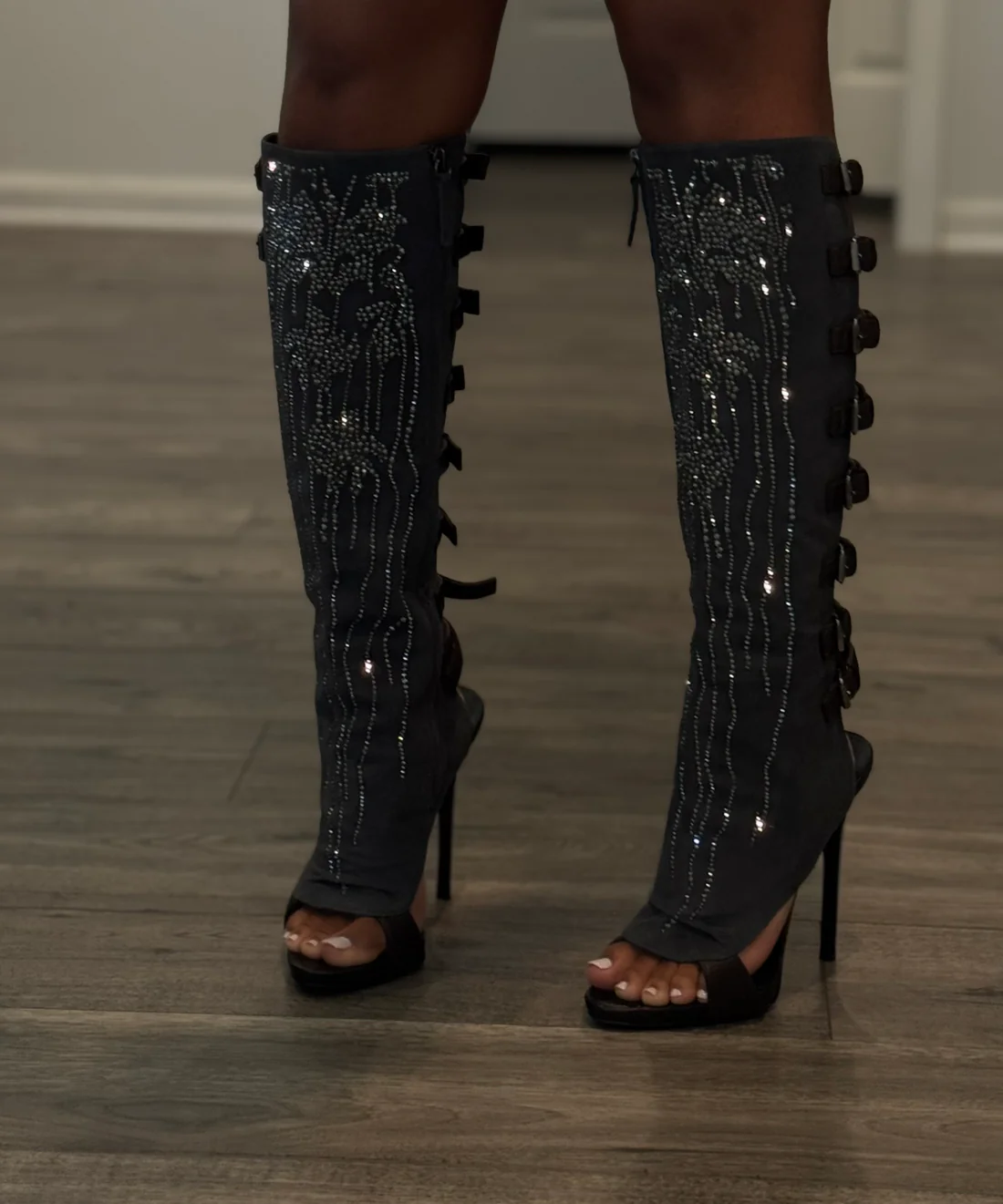 Zanotti Suede Peep Toe Buck Boots