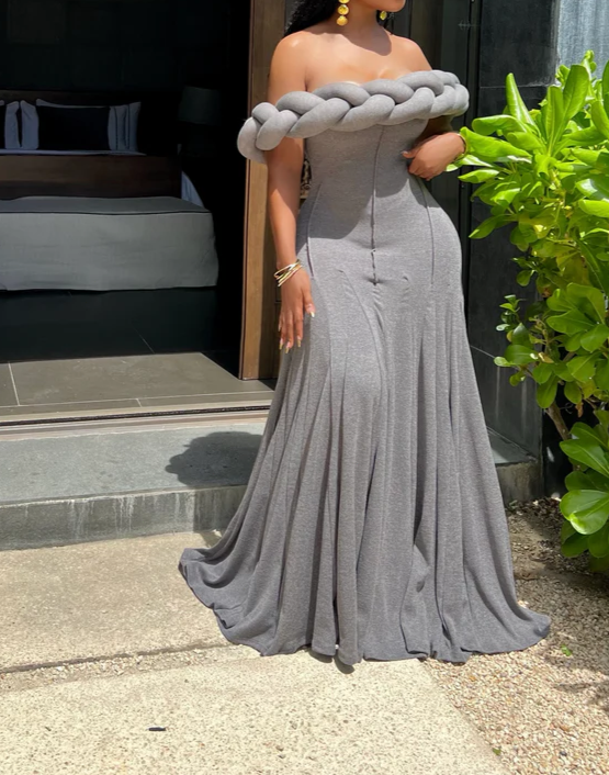 Shades of Gray Twisted Maxi Dress