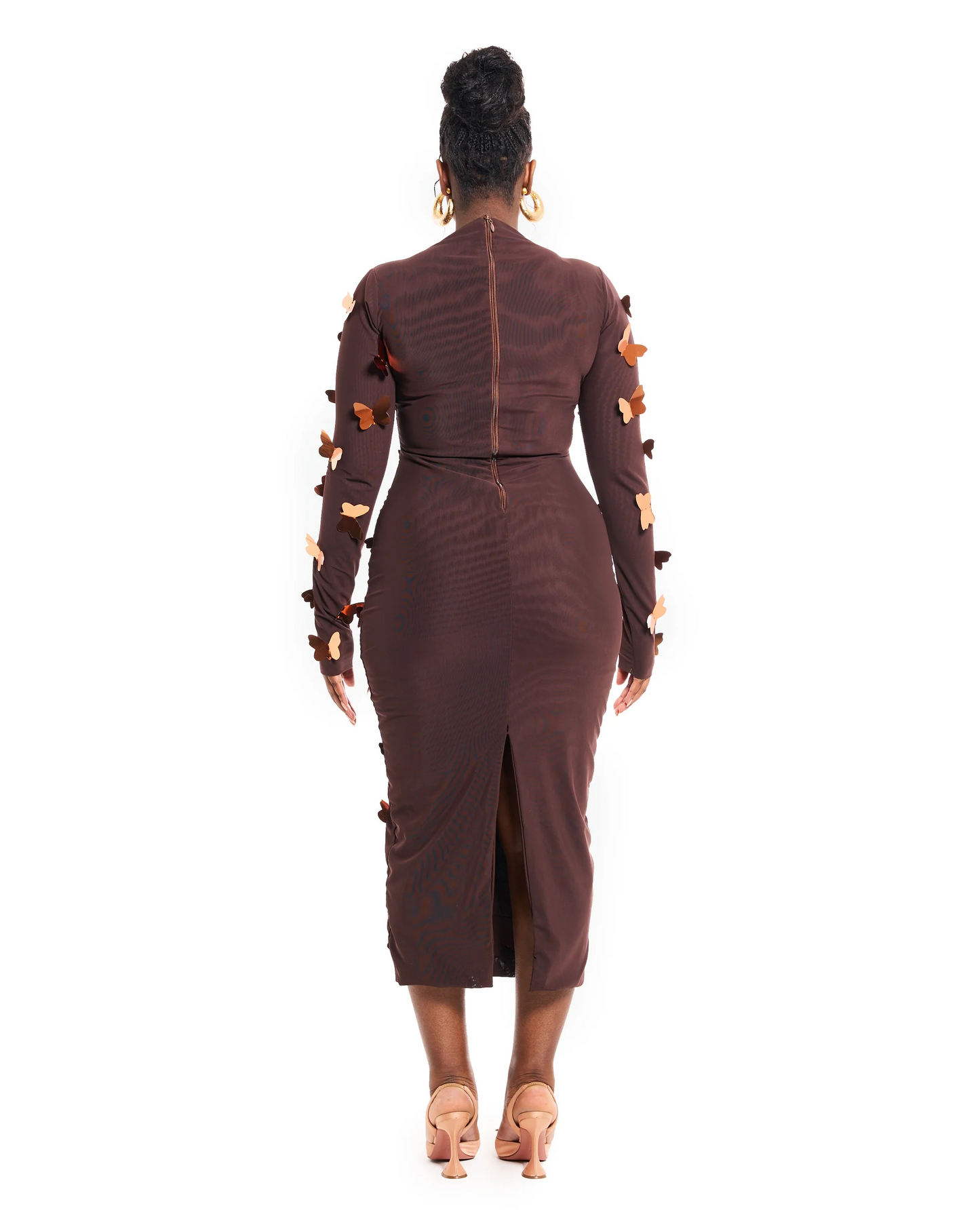 Cocoa Bronze Mesh Butterfly Midi Dress