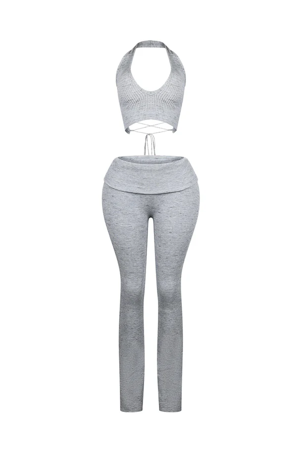 Riptide Ribbed Knit Halter Top & Pants SET