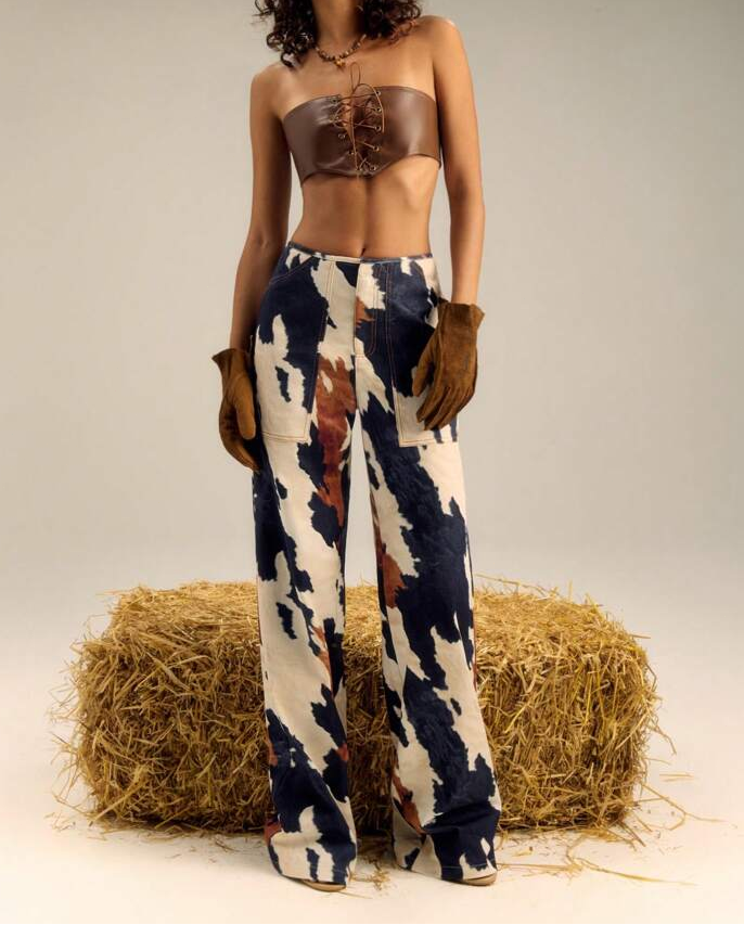 Multi Colour Print Straight Leg Pants