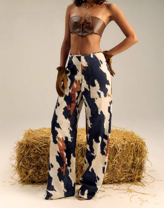 Multi Colour Print Straight Leg Pants