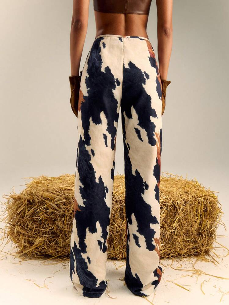 Multi Colour Print Straight Leg Pants