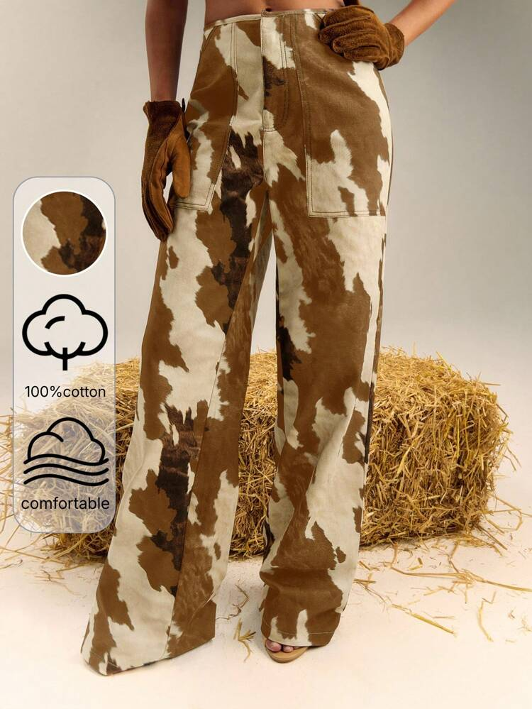 Multi Colour Print Straight Leg Pants