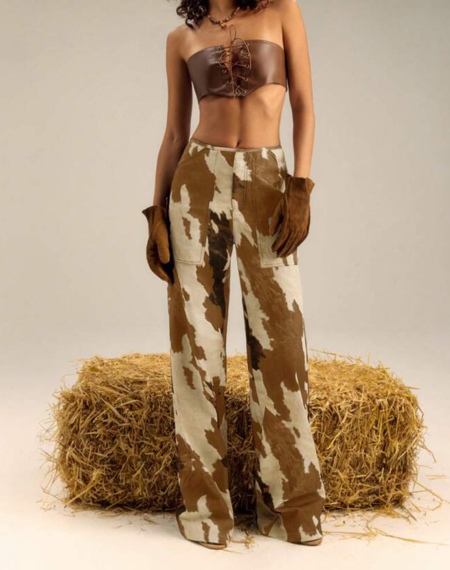 Multi Colour Print Straight Leg Pants