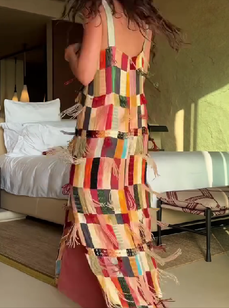 Fringed Embellished Silk Midi Dress