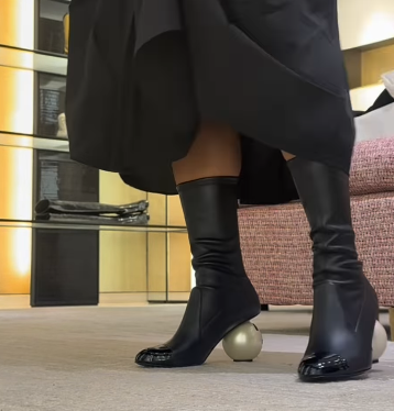 Leather Sock-Length Tight Boots