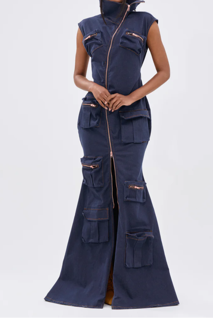 "Don't Mess with Me" Collared Denim Maxi Dress