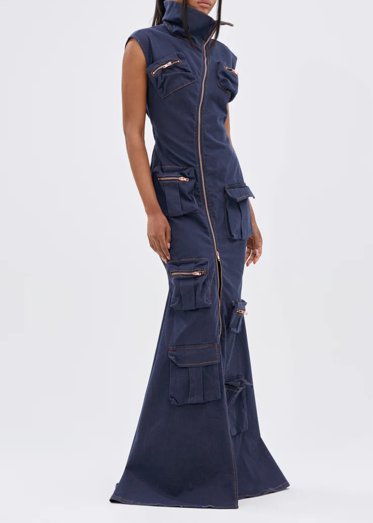 "Don't Mess with Me" Collared Denim Maxi Dress