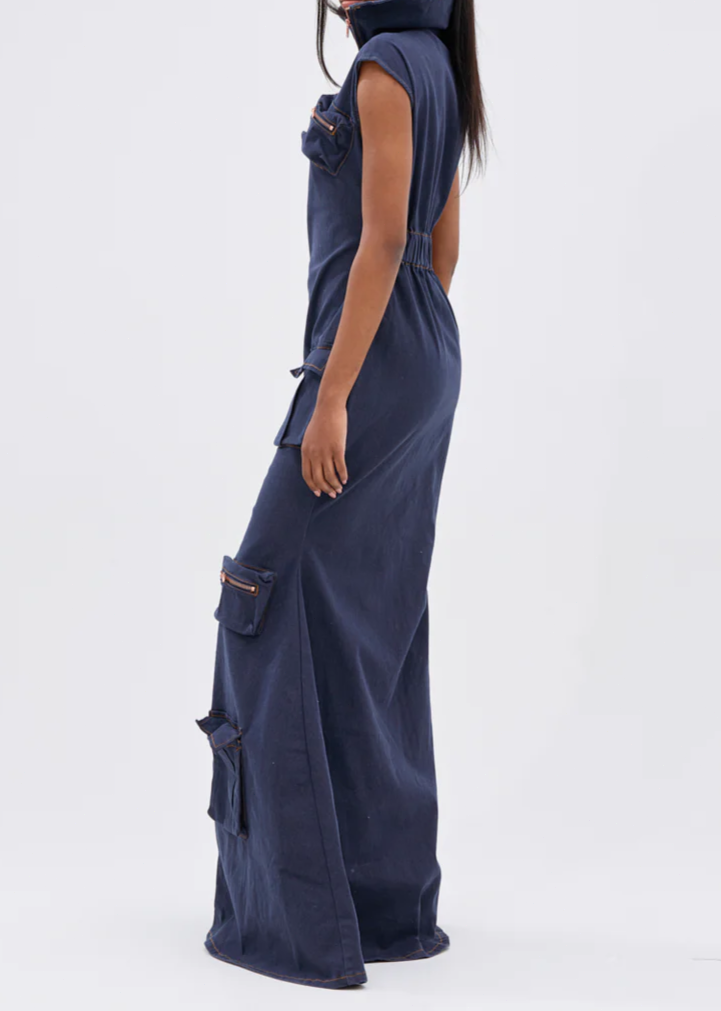"Don't Mess with Me" Collared Denim Maxi Dress