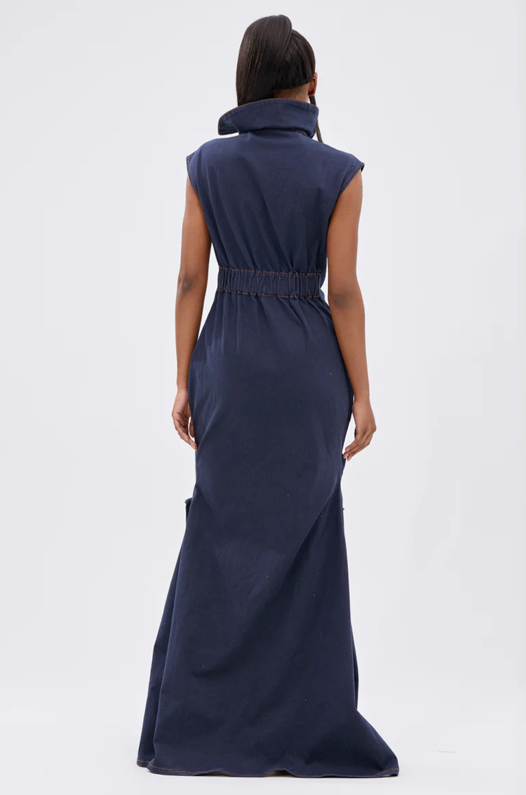 "Don't Mess with Me" Collared Denim Maxi Dress