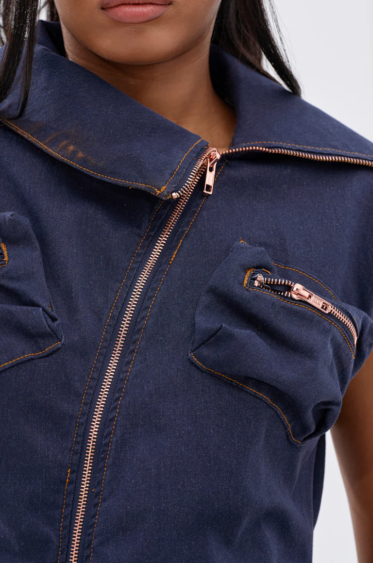 "Don't Mess with Me" Collared Denim Maxi Dress
