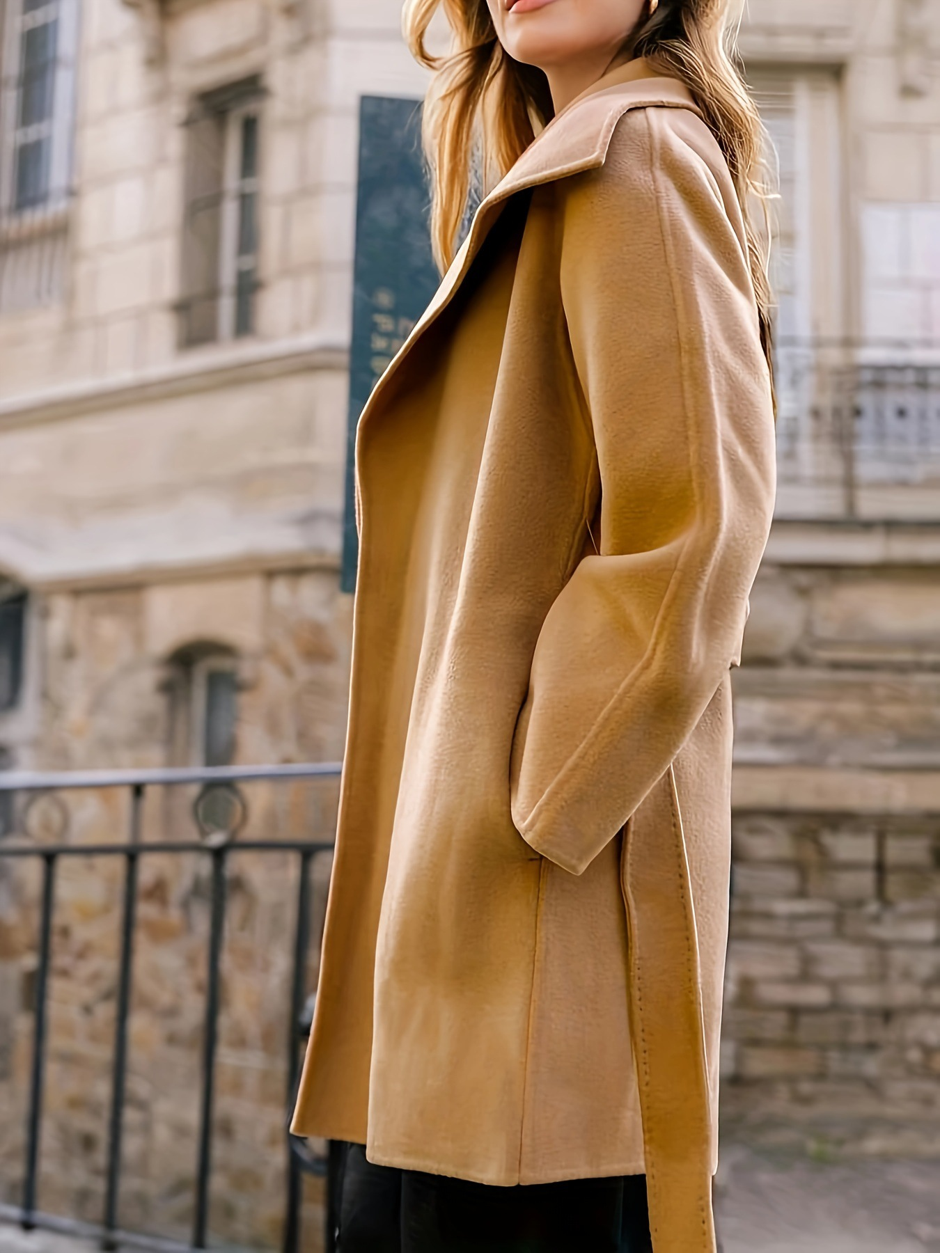 Bathrobe-Style Faux Wool Coat