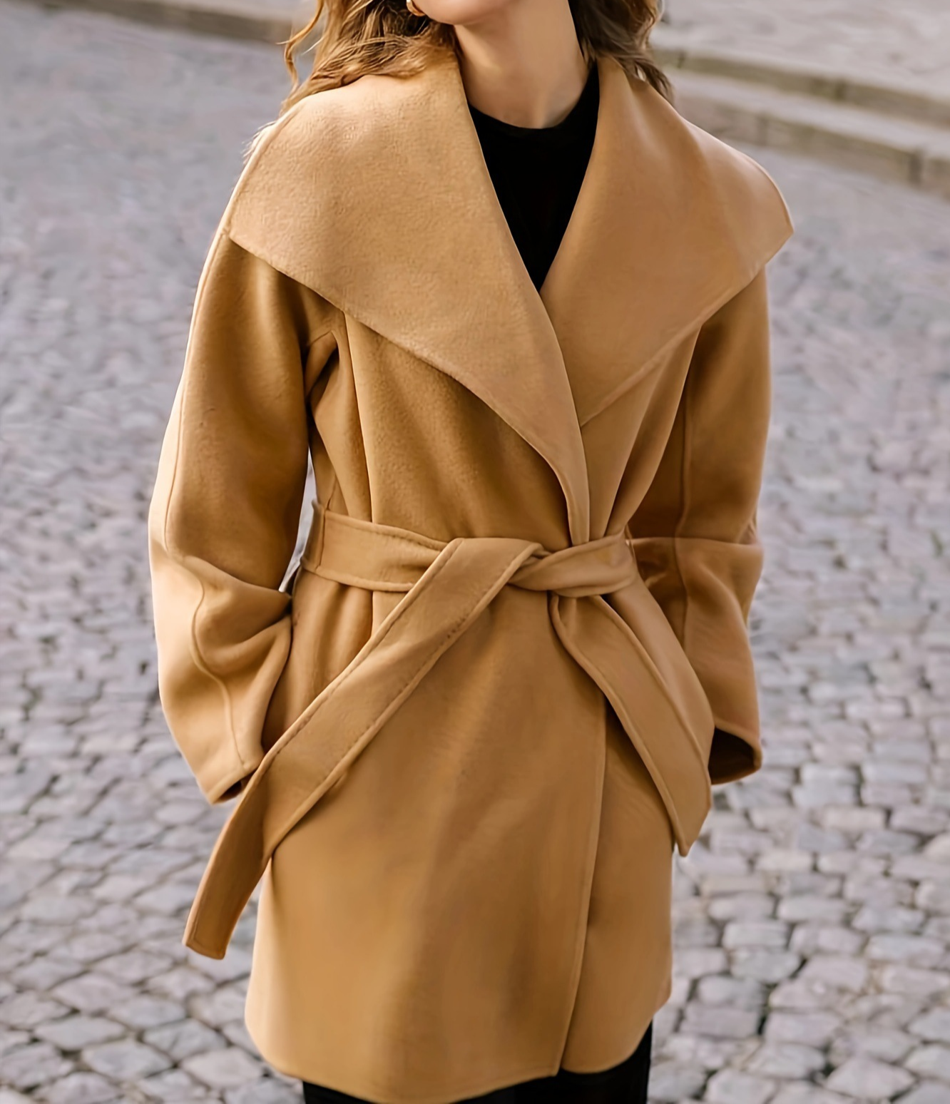 Bathrobe-Style Faux Wool Coat