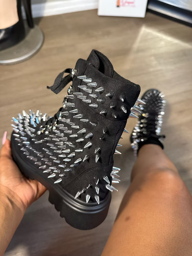 Black Spiked Laced Combat Boot