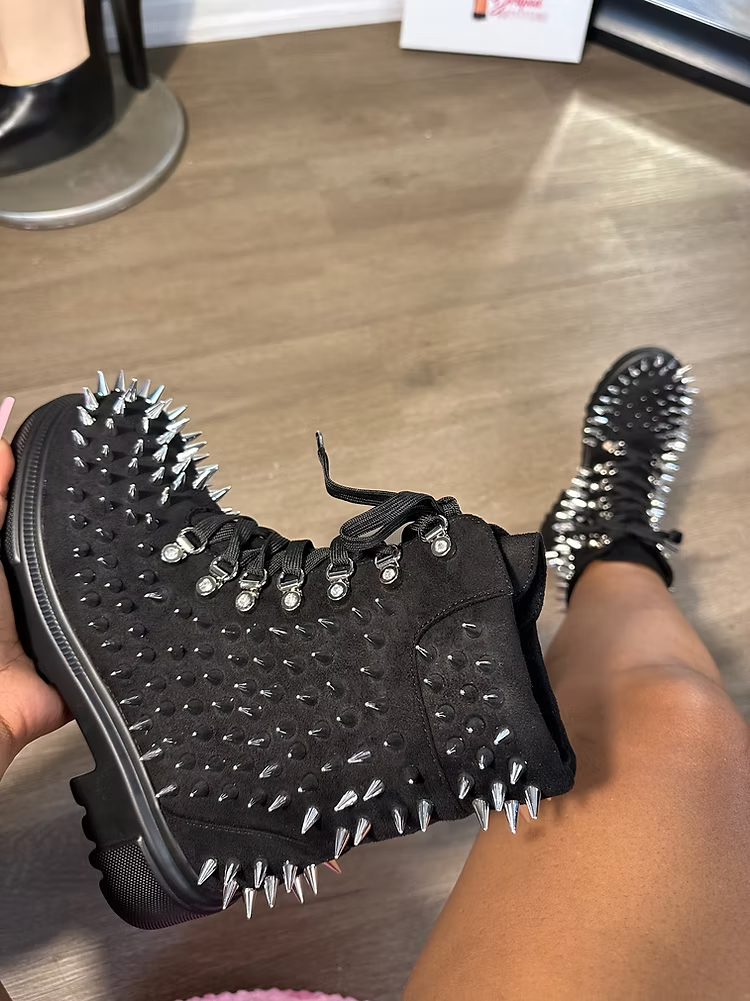 Black Spiked Laced Combat Boot