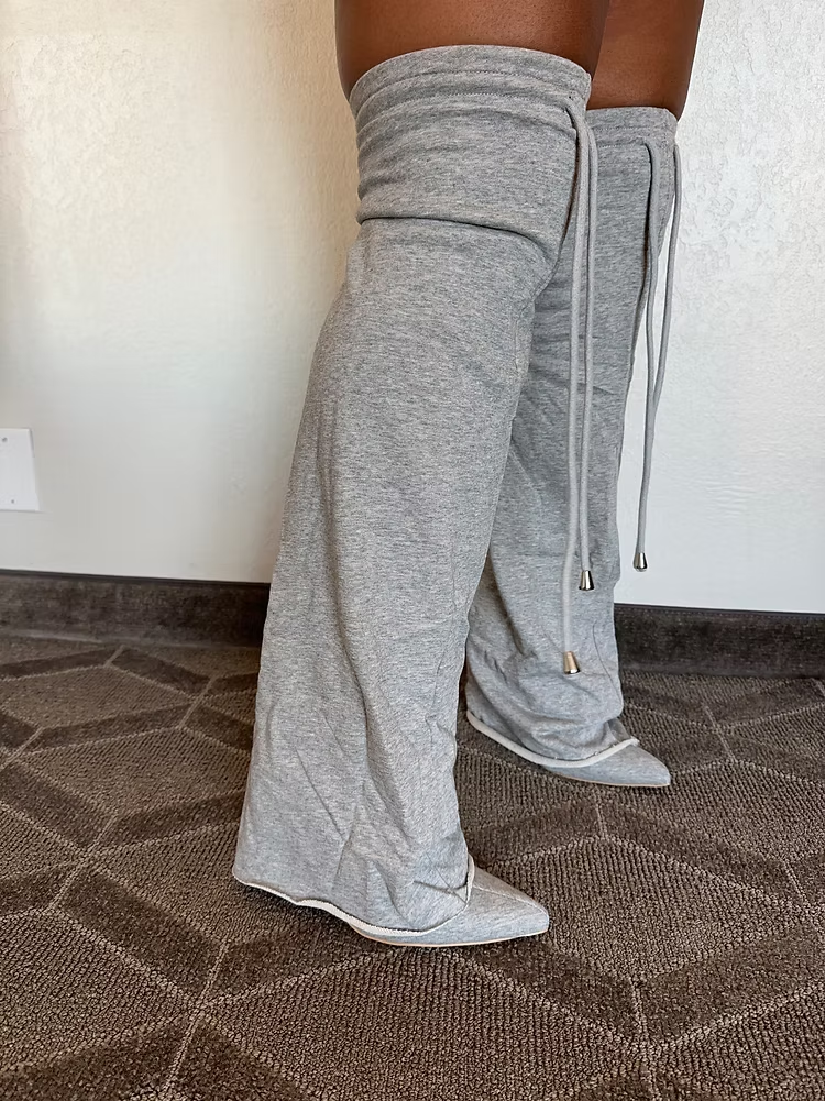Grey Sweat Oversleeved Stiletto Knee High Boot
